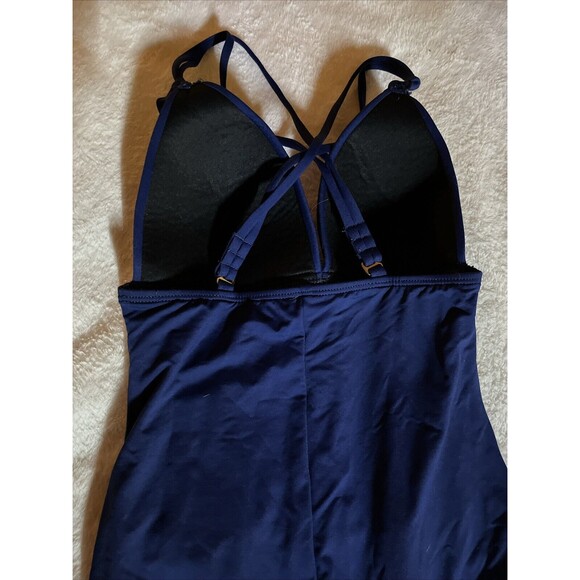 La Blanca Women's One Piece Size 6 Swimsuit Blue Low Cut Padded Gathered sides - Picture 6 of 7